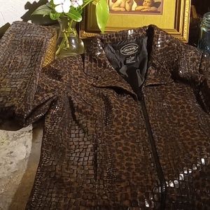 zip up shimmer animal print jacket